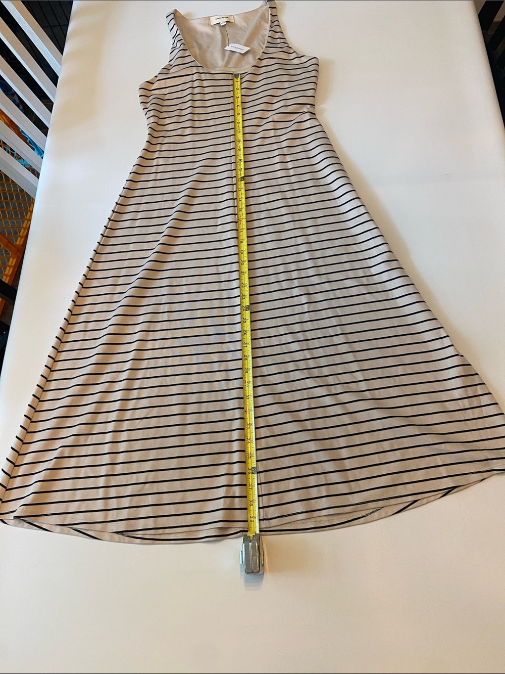 Banana Republic Factory Beige & Black Striped Sleeveless Midi Dress